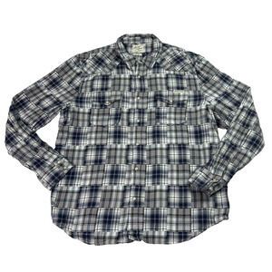 Lucky Brand Shirt Mens XL Blue Western Patchwork Pearl Snap Plaid Rodeo Country